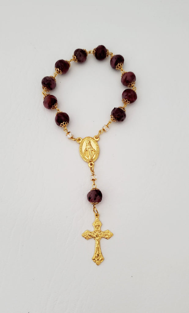Rose Petal Bead Single Decade Pocket Rosary